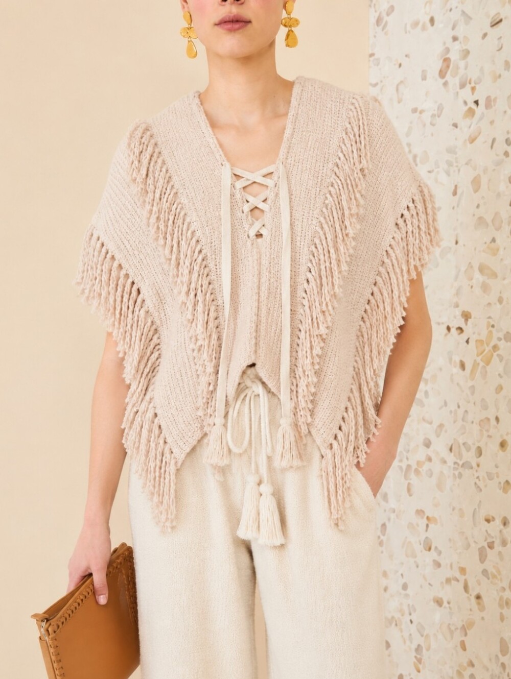 ULLA JOHNSON REYA FRINGE PULLOVER PONCHO SWEATER TOP